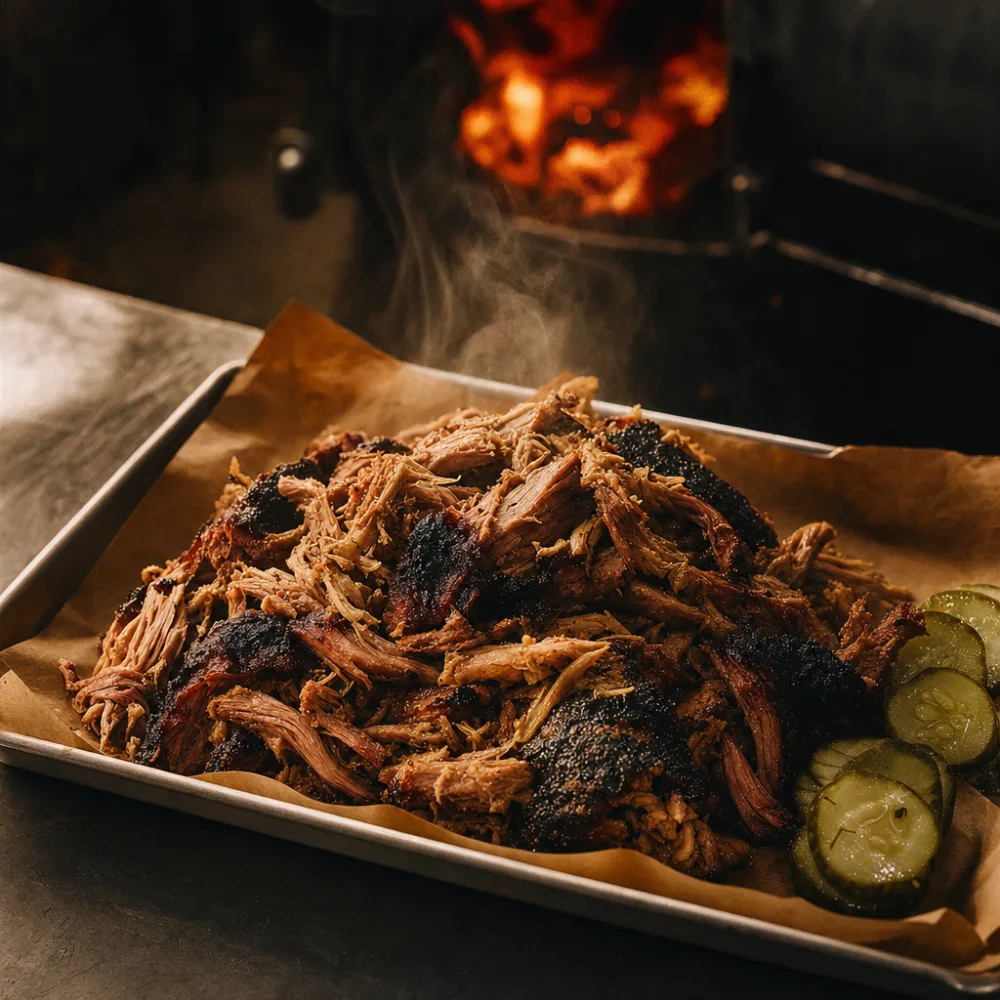 Rolling Ember BBQ pulled pork plate with two sides
